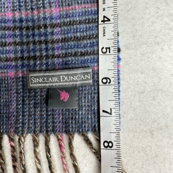 Sinclair Duncan 100% Cashmere Plaid Scarf Fringe Purple Pink - Picture 4 of 5